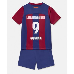 Barcelona Robert Lewandowski #9 kläder Barn 2023-24 Hemmatröja Kortärmad (+ korta byxor)